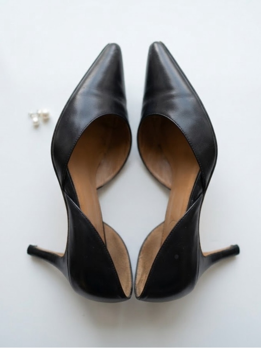 Vintage Circa Joan David Black Leather D'Orsay Pointed Toe Heels Stiletto Sz 7M